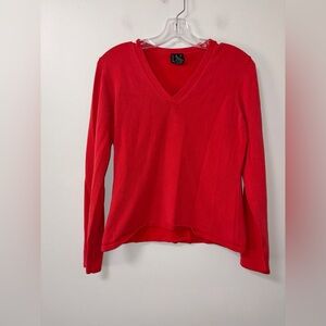 INC International Concepts Red Silk Blend V Neck Long Sleeve Pullover Classy L